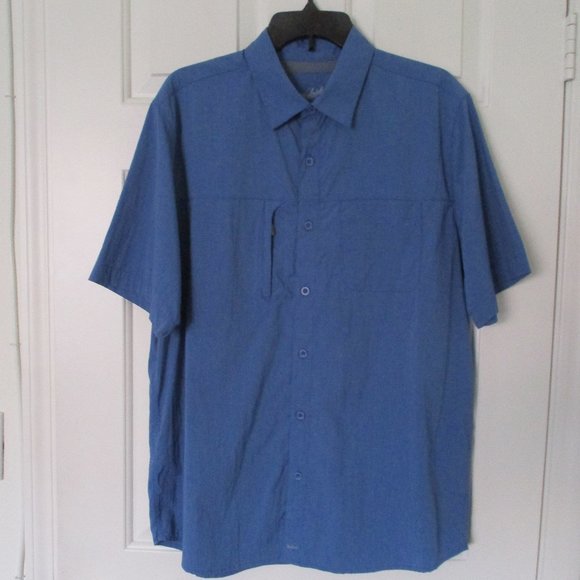 Woolrich Mens S/S Blue Stretch Travelers Quick Dry Active Vented Shirt - Large - Picture 2 of 3